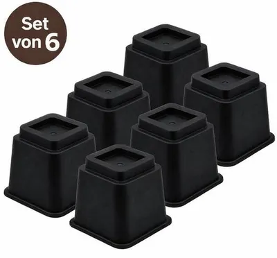 Zdjęcie produktu dla JustValue Podwyższenie mebli, zestaw 6 sztuk, czarny – 13 cm – maks. 900 kg – podstawa 16×16 cm