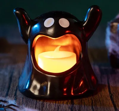Produktbild von Halloween Deko,Flammenlose Halloween-Kerze mit warmem Licht,Halloween Geist LED Flammenlose flackernde Kerze für Halloween-Deko und Heimdekoration, schwarz, 2