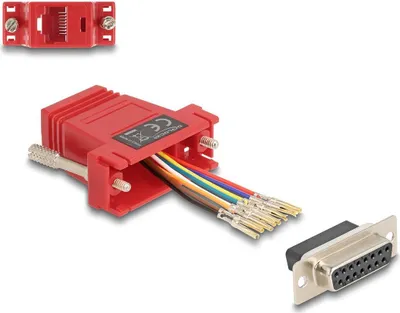 Zdjęcie produktu dla DELOCK Adapter D-Sub15-> D-Sub15Bu/Bu Montagesatz rot