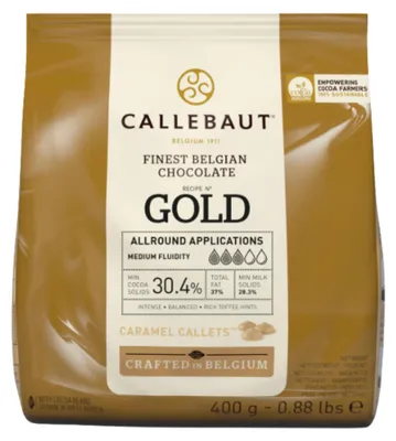 Produktbild von Callebaut GOLD Karamell-Schokoladenkuvertüre, Callets 400 g, Backschokolade, Chips