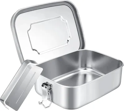 Image de Boîte à lunch en acier inoxydable - 1200 ml - Avec 1 séparateur amovible - Joint d'étanchéité - Fermetures à clipage extérieur