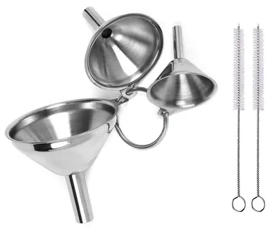 Productafbeelding van RVS trechterset, 3 stuks, met reinigingsborstels, stapelbaar, afmetingen: 4,5/5,5/7,5 cm