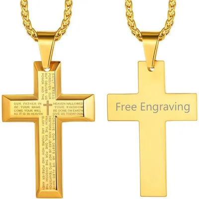 Productafbeelding van Kruis hanger ketting, roestvrij staal, 50+5 cm, tarweketting, zilver/goud/zwart, uni