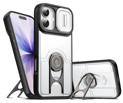 Image de Coque pour iPhone 16 Plus avec protection pour l'appareil photo et anneau de fixation/support, coque hybride résistante aux chocs, couleur argent