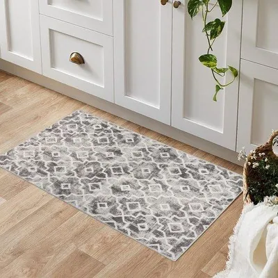 Productafbeelding van Tapis Boho-grijs - 60 x 90 cm, wasbaar katoenen vloerkleed met handgeweven franjes