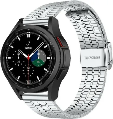 Produktbild von Strap-it Edelstahlarmband - Kompatibel mit Samsung Galaxy Watch 4 Classic Armband 46mm Ersatzarmband Edelstahl - Verstellbarer Verschluss - Hochwertiges Material - für Smartwatch 20mm Armband Silber