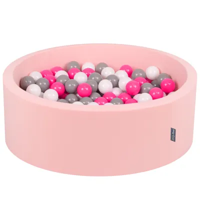 Obrázek produktu pro KiddyMoon kuličkový bazén 90x30cm/300 míčků ∅ 7cm kuličkový bazén s barevnými míčky pro děti kulatý, světle růžový:bílá/šedá/tmavě růžová