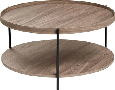 Produktbild von BELIANI Couchtisch Dunkelbraun u. Schwarz MDF-Platte in Holzoptik mit Metallbeinen Ablage Rund für Wohnzimmer