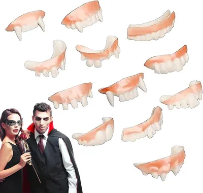 Immagine prodotto di Denti da vampiro - Denti artificiali - Accessorio per costume - Colore realistico - 12 pezzi - Aspetto naturale