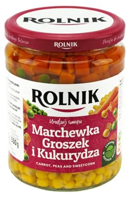 Zdjęcie produktu dla Rolnik Mieszanka Warzywna Marchew Groszek Kukurydza 510 g
