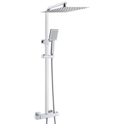 Produktbild von Auralum Duscharmatur Komplettset mit Thermostat aus Edelstahl, Regendusche mit Armatur Thermostat,30X30cm Duschkopf, Höhenverstellbar 80-124cm