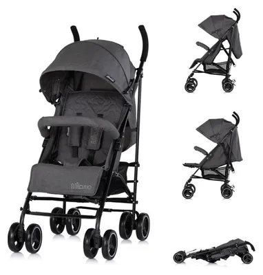 Obrázok produktu pre Detský kočík Chipolino Milano Buggy do 22 kg, nastaviteľné operadlo, skladací, sivý a tmavosivý