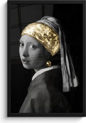 Produktbild von MuchoWow® MuchoWow® Gerahmtes Poster Mädchen mit einem Perlenohrring - Johannes Vermeer - Gold 40x60 cm - Poster mit zchwarzem Bilderrahmen - Papierdruck - Wandbilder