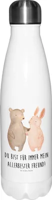 Produktbild von Mr. & Mrs. Panda Getränkeflasche Bär und Hase Umarmen - Weiß - Geschenk, Trinkflasche, thermobehälter, Umarmung, Thermosflasche, Thermos, Liebe, BFF, thermo, Freunde