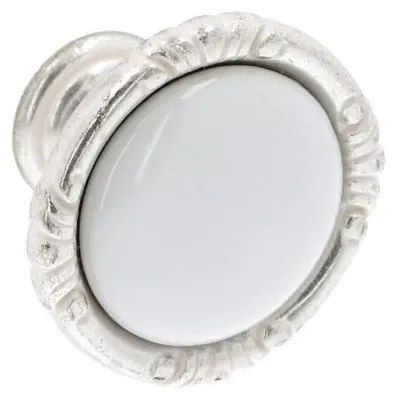 Immagine prodotto di Maniglia per mobili in zamak e porcellana. Diametro 38 mm. Finitura argento anticato