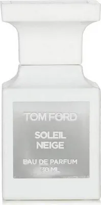 A white bottle of Tom Ford Soleil Neige Eau de Parfum.