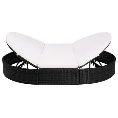Image de vidaXL Lit lounge d'extérieur avec coussins Poly rotin noir