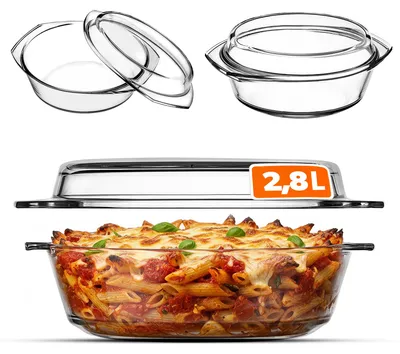 Immagine prodotto di Casseruola KADAX in vetro resistente al calore "Backe", teglia in vetro con coperchio, trasparente, rotonda, 2,8L