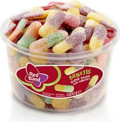 Obrázek produktu pro Red Band Brikety dvoubarevné super kyselá ovocná guma 1200g