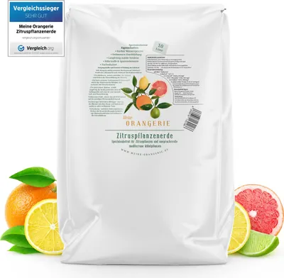 Produktbild von Meine Orangerie Zitruserde und mediterrane Pflanzenerde 10 L - Spezial-Zitronenerde mit Zitrusdünger - Pflanzerde für anspruchvolle mediterrane Kübelpflanzen wie Olivenbaum, Oleander, Avocado Erde