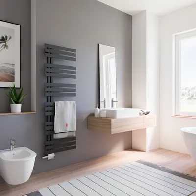Produktbild von Schulte Heizkörper Emma, 150 x 50 cm, seitliche versetzter Mittelanschluss, Farbton Anthrazit, Stahl pulverbeschichtet, Anschluss an Zentralheizung, Lieferung ohne Thermostat oder Heizstab