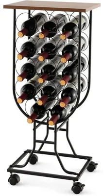 Obrázok produktu pre Stojan na 14 fliaš vína s kolieskami 107G67DK, 38 x 30 x 82 cm, čierny/hnedý – A
