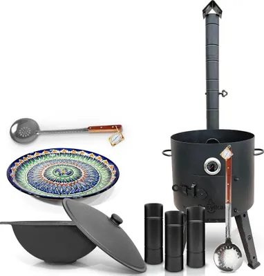 Produktbild von Utschak Feuerofen 44cm Gusseisen Kazan 16 L Deckel Schaumlöffel казан учак Lagan