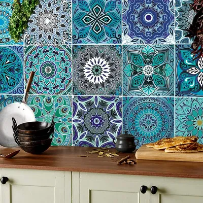 Produktbild von Mosaik Fliesenaufkleber bunt, 15x15 cm, selbstklebend, für Badezimmer und Küche