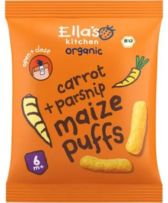 Productafbeelding van Ella'S Kitchen Maize Puffs Carrot/Parsnip 6+ Maanden (20 gr)