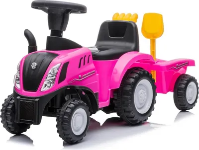 Produktbild von New Holland T7 Traktor Rutschauto mit Anhänger (1–3 Jahre) – Offiziell Lizenziert, mit Hupe, Stauraum & Zubehör – Kinder Rutschfahrzeug – Rosa