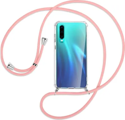 Produktbild von Handykette Backcover-Schutzhülle mit Band (Metall silberfarben) für Huawei P30 - rosa