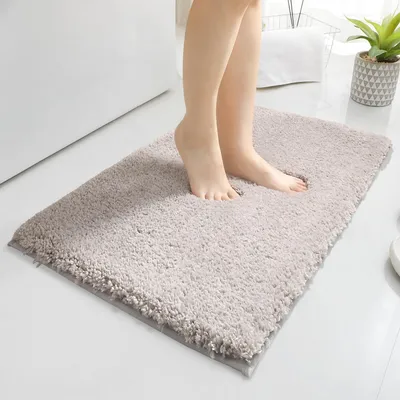 Image de Tapis de bain 80 x 120 cm, antidérapant, lavable, en microfibre absorbante, grand tapis de douche moelleux, paillasson pour la salle de bain