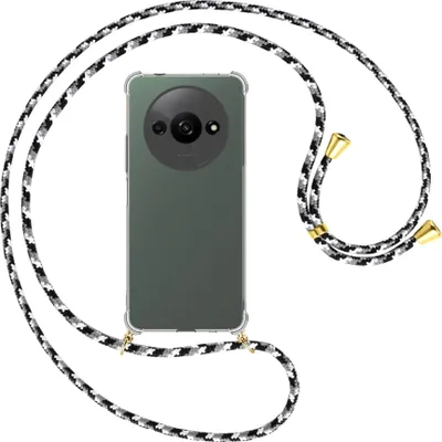 Produktbild von Handykette Backcover-Schutzhülle mit Band (Metall goldfarben) für Xiaomi Redmi A3 - schwarz/grau/weiß