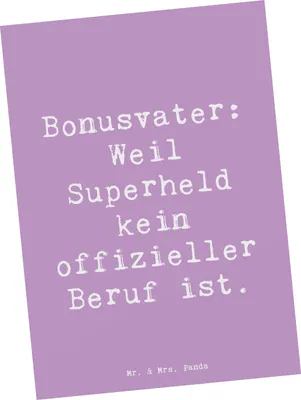 Produktbild von Mr. & Mrs. Panda Postkarte Spruch Bonusvater Superheld - Lavendeltraum - Geschenk, Unterstützung, Ansichtskarte, Wertschätzung, Elternteil, Postkarten, Grußkarte, Liebe