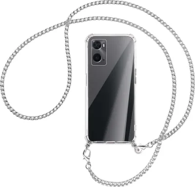 Produktbild von Handykette Backcover-Schutzhülle mit Band (Metall silberfarben) für Oppo A76 - silberfarbene Kette