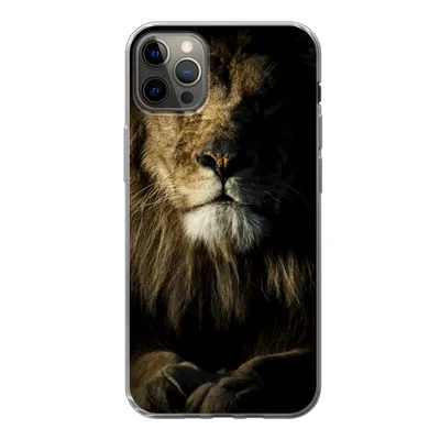Produktbild von MuchoWow® Handyhülle Schutzhülle Hülle für iPhone 12 Pro Max Löwe - Licht - Schwarz Silikon Softcase Handy Hülle - Hartschale