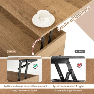 Produktbild von Couchtisch mit Hebemechanismus, pmatische Hebefunktion, versteckter Stauraum