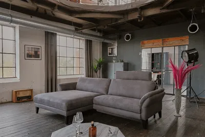 Produktbild von KAWOLA Sofa MALTA Ecksofa Stoff grau mit motorischer Relaxfunktion und Kopfstütze Recamiere links
