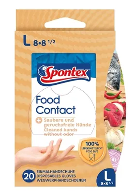 Obrázok produktu pre Spontex jednorazové rukavice pre styk s potravinami 20 balení veľkosť 8