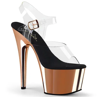 Produktbild von ADORE-708 Damen Sandale von Pleaser, Transparent Schwarz Roségold, EU 39, US 9
