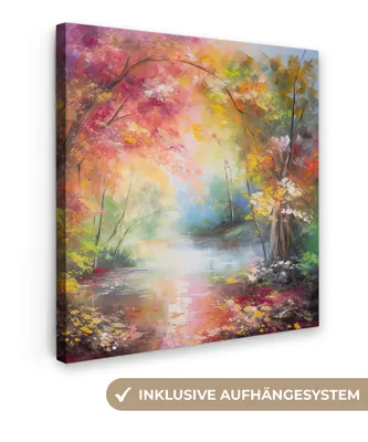 Produktbild von MuchoWow® - Leinwandbilder - Landschaft - Ölgemälde - Farbenfroh - Natur, Wandbild, Wanddeko Bilder Wohnzimmer, 90x90 cm