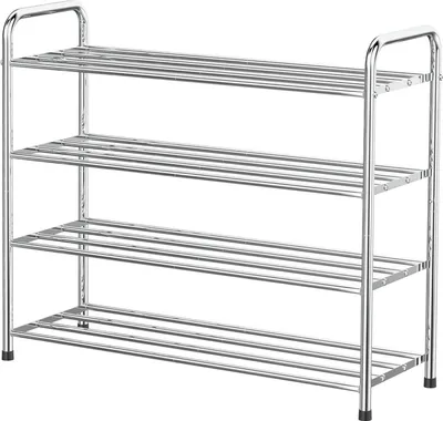 Image de Étagère à chaussures en acier inoxydable 4 niveaux Organisateur 12-16 paires de chaussures 68x26x65cm Argenté