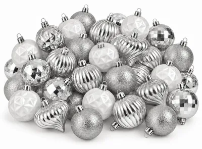 Zdjęcie produktu dla Zestaw 40 srebrnych bombek świątecznych Mica Decorations – Niezłamywalne ozdoby choinkowe wykonane z recyklingowanego polistyrenu – średnica 6 cm – idealne do dekoracji choinki, bezpieczne dla dzieci i zwierząt domowych – kolor: srebrny