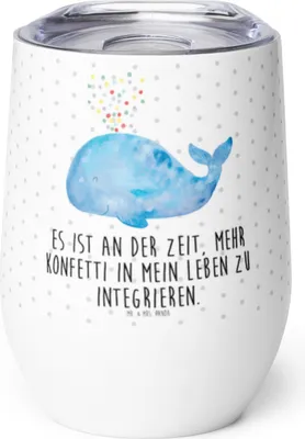 Produktbild von Mr. & Mrs. Panda thermosbecher Wal Konfetti - Weiß - Geschenk, Motivation, Isolierbecher, glühweinbecher, Thermobecher, Trennung, kaffee tasse, Meer, Thermo Becher, Diät