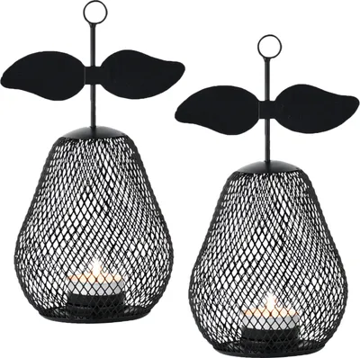 Obrázok produktu pre sada 2 moderných dekoratívnych držiakov na čajovú sviečku Pear black 23 cm