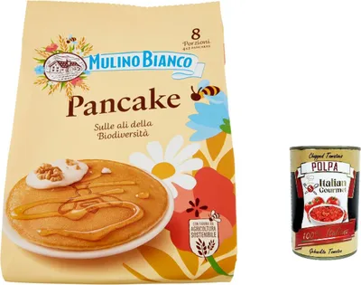 Produktbild von 12x Mulino Bianco Pancake Pfannkuchensnack 100 % frische italienische Milch und nachhaltiges Mehl 4 Stück 280 g + Italian gourmet polpa 400g