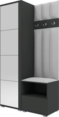 Productafbeelding van Garderobeset Nela I LUX met spiegel, beklede garderobe van 100 cm met zitbank, wandpanelen en opbergruimte (kleur: grafiet + Trinity 32)