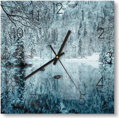 Produktbild von DEQORI Glasuhr 30x30 cm Zahlen 'Winterspiegelung' Wanduhr Glas Uhr Design leise Küchenuhr