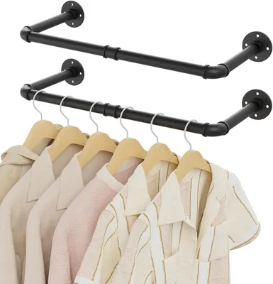 Obrázok produktu pre Stojan na oblečenie, nástenná montáž 64 cm, čierna, železo, sada 2 ks, pre spálňu
