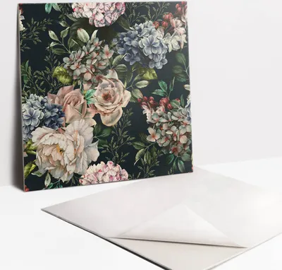Produktbild von Fliesenaufkleber Set - 9 Stück Selbstklebende PVC Fliesen-Designs - Für Bad und Küche 30 x 30 - Farbenfrohe Blumen
